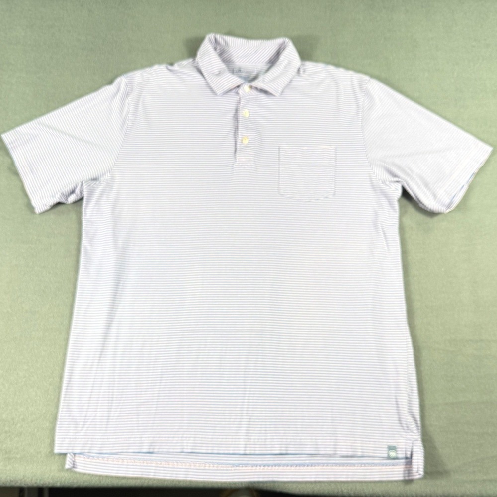FootJoy‎ Light Blue Pink Striped Golf Polo Shirt Men's Large Pocket Stretch